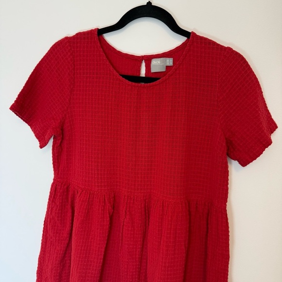 ASOS Cotton Red Babydoll Mini Dress Size 10 - Picture 4 of 6